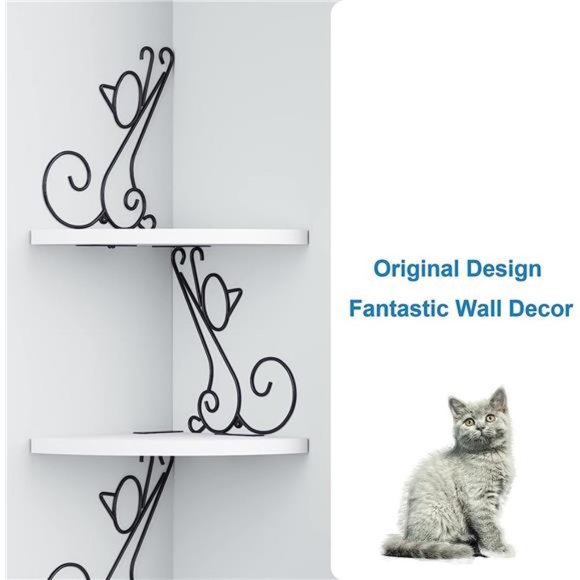 Floating Corner Wood Shelves,4 Tier Wall Mounted Rustic Storage Shelf,Cat Shaped - Picture 5 of 5